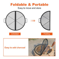 Grille de barbecue pliable Garvee X-Marks en acier robuste, idéale pour le camping et les grillades en extérieur. Grande surface de cuisson, résistante à la chaleur jusqu'à 600 °C, avec poignées.