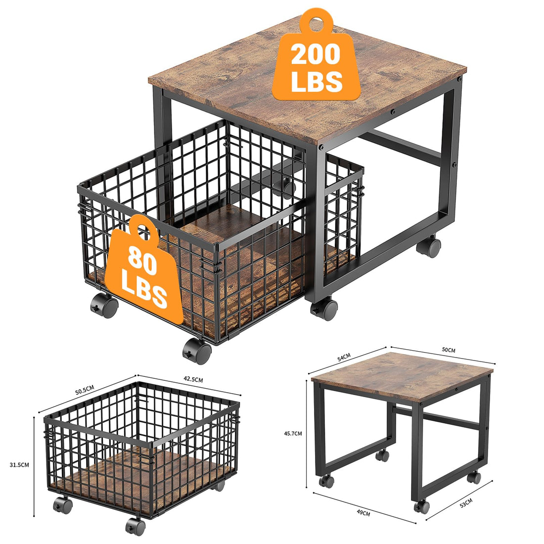 Garvee Support pour mini-réfrigérateur sur roulettes avec panier métallique pour cuisine, salon, bureau, 50 × 54 × 45, 7 cm, noir