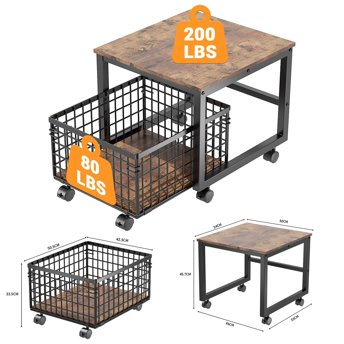 Garvee Support pour mini-réfrigérateur sur roulettes avec panier métallique pour cuisine, salon, bureau, 50 × 54 × 45, 7 cm, noir