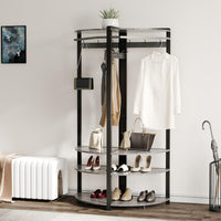 Armoire d'angle Garvee avec banc à chaussures, 6 crochets doubles, bois robuste, anti-basculement, pour entrée et couloir, 180 cm, bois naturel