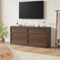 Commode Garvee à 3 tiroirs, noyer, offrant un grand espace de rangement pour la chambre, le salon et le couloir, 75 cm x 40 cm x 77 cm, design moderne