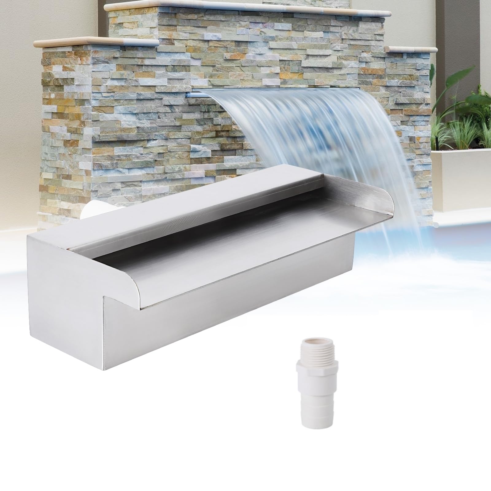 Fontaine de piscine en acier inoxydable Garvee, cascade, déversoir, 45 x 11 x 8 cm, antirouille, pour jardin et piscine