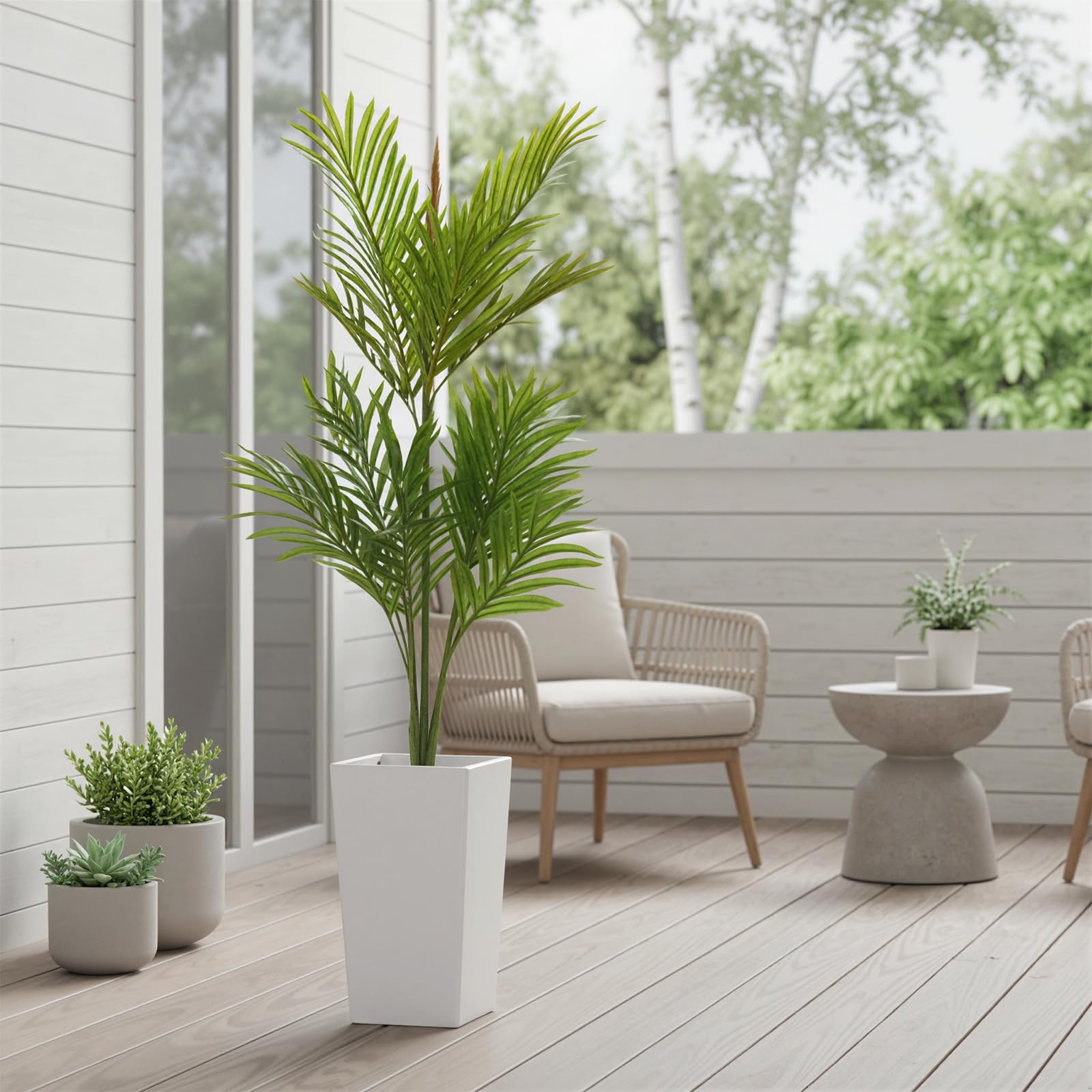 Palmier artificiel Areca Garvee de 1,37 m (50 pouces) avec pot blanc pour salon et bureau, flexible, réaliste, facile d'entretien, vert