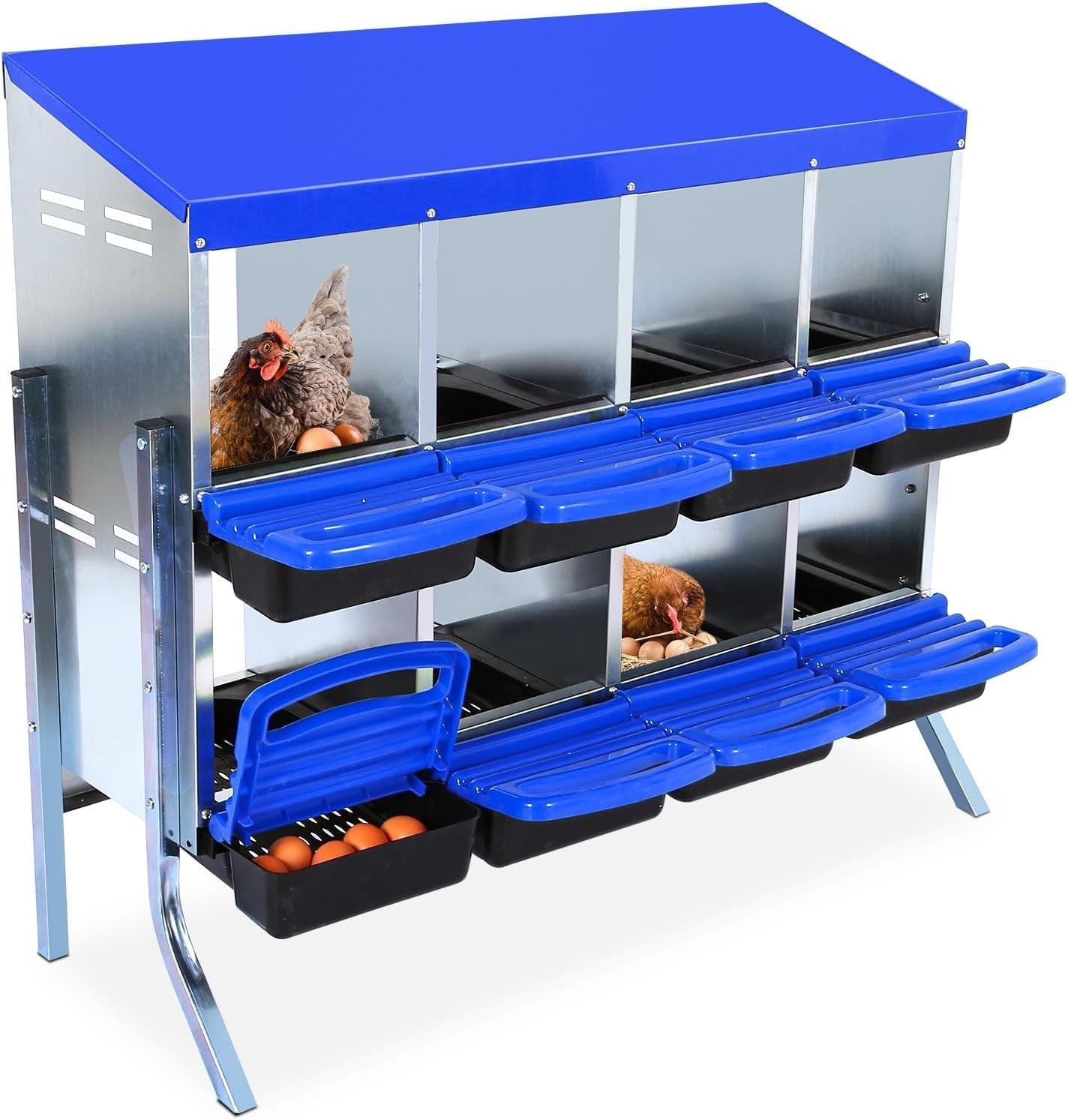 Nichoir à poules Garvee 8 trous avec pieds 107×52×95 cm – Bleu, hygiénique et ergonomique pour écuyers professionnels