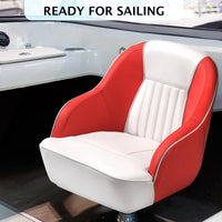 Siège baquet capitaine Garvee pour bateau ponton, avec rembourrage épais, idéal pour la pêche et les bateaux à moteur. Dimensions : 49,5 cm (H) x 55,9 cm (L) x 54,6 cm (P). Revêtement en vinyle marin confortable et robuste.