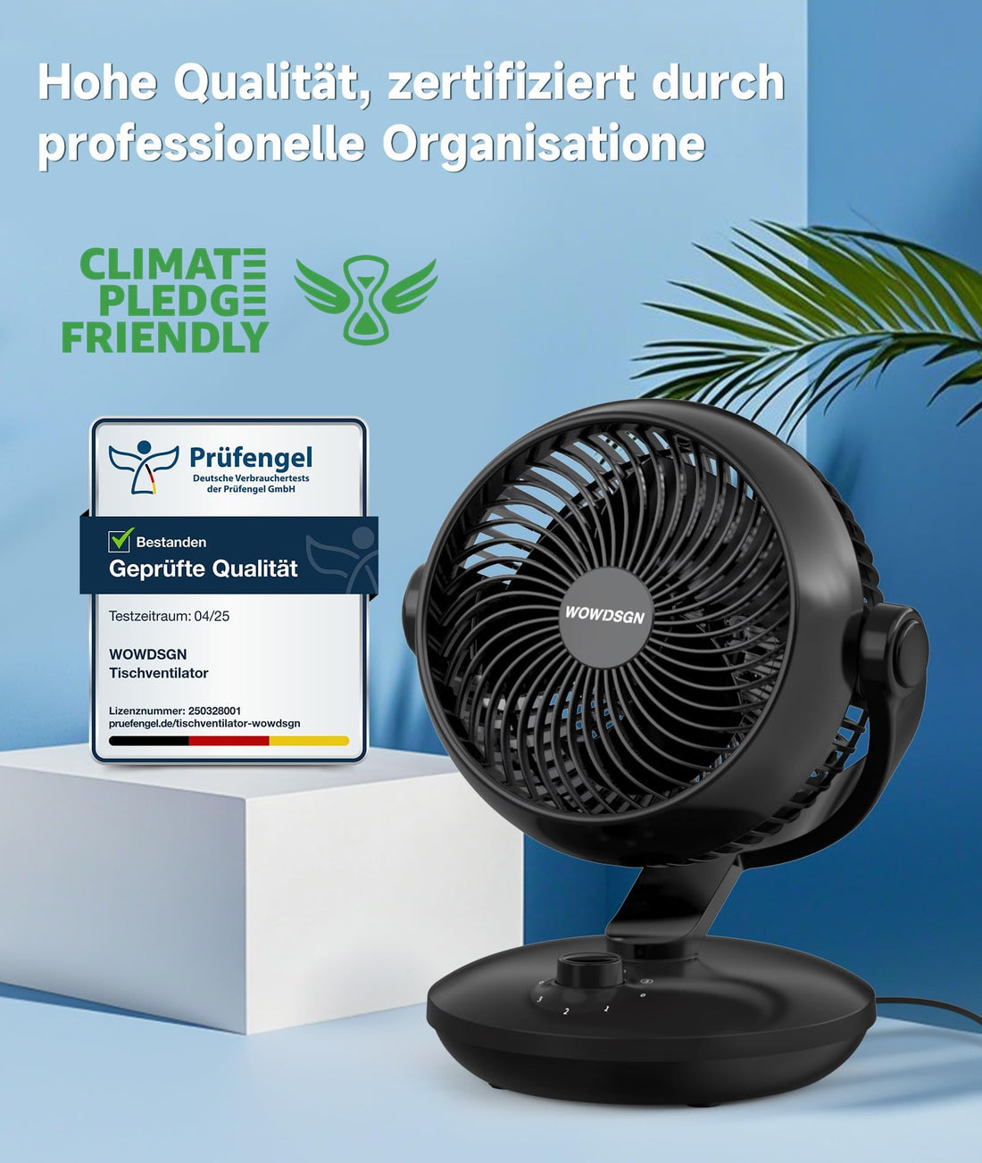 Garvee Ventilateur de table silencieux 24 dB avec oscillation 3D, circulation d'air turbo, 3 vitesses, compact, pour bureau et chambre, Noir, 20 cm