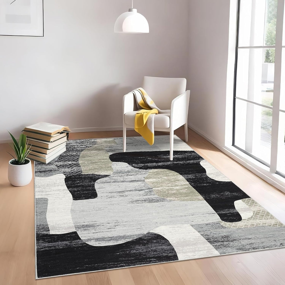 Tapis de salon moderne abstrait Garvee, poils courts, lavable, antidérapant, léger, facile d'entretien, 120 x 170 cm, pour salon ou bureau, multicolore