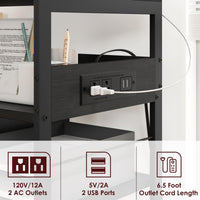 Garvee Meuble imprimante mobile à roulettes, 4 niveaux avec étagères, ports USB et prises intégrées, structure en acier robuste, noir rustique, pour bureau et maison