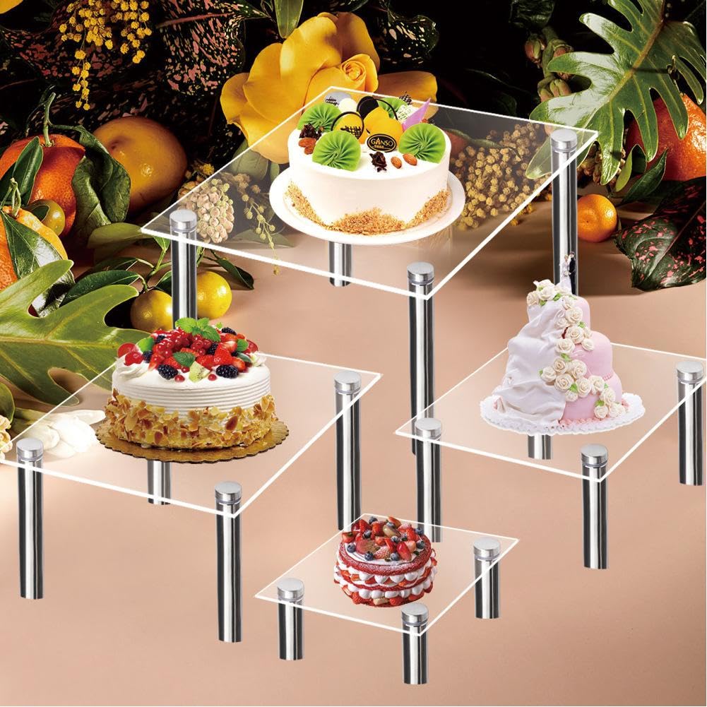 Garvee Taartstandaard Acryl 30 cm avec pieds en métal, carré transparent pour mariage, anniversaire, baby shower