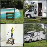 Garvee Escalier portable 3 marches avec rampe, bandes antidérapantes, métal robuste, pour camping-car, mobil-home, caravane, spa, piscine hors-sol, intérieur/extérieur