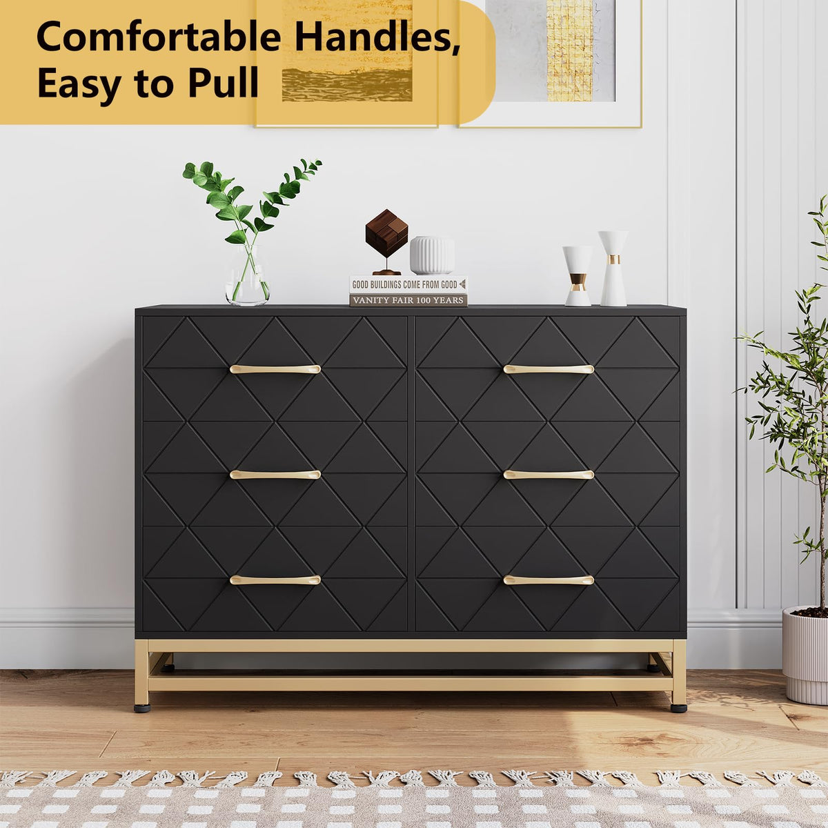 Garvee commode à 6 tiroirs, vert, style moderne avec pieds en métal, pour la chambre ou salon, 100 × 48 × 73 cm