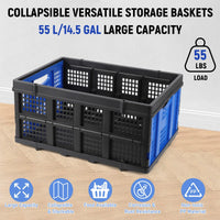 Boîte pliante professionnelle robuste Garvee avec poignées tactiles, 55 L, 40 x 56 x 26 cm, bleue - Pliable, empilable, écologique