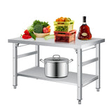 Garvee Table Pliante en Acier Inox 91,4 × 61 cm, 2 Niveaux, Étagère Réglable, Robuste et Compacte pour Cuisine, Atelier et Garage