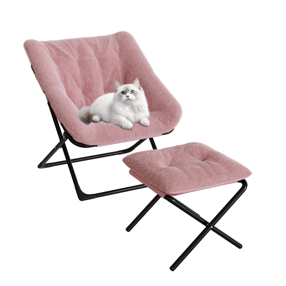 Fauteuil lounge Garvee Comfy Chair XL, en fausse fourrure, pliable, avec structure en métal et base antidérapante, idéal pour le salon et la chambre, gris.