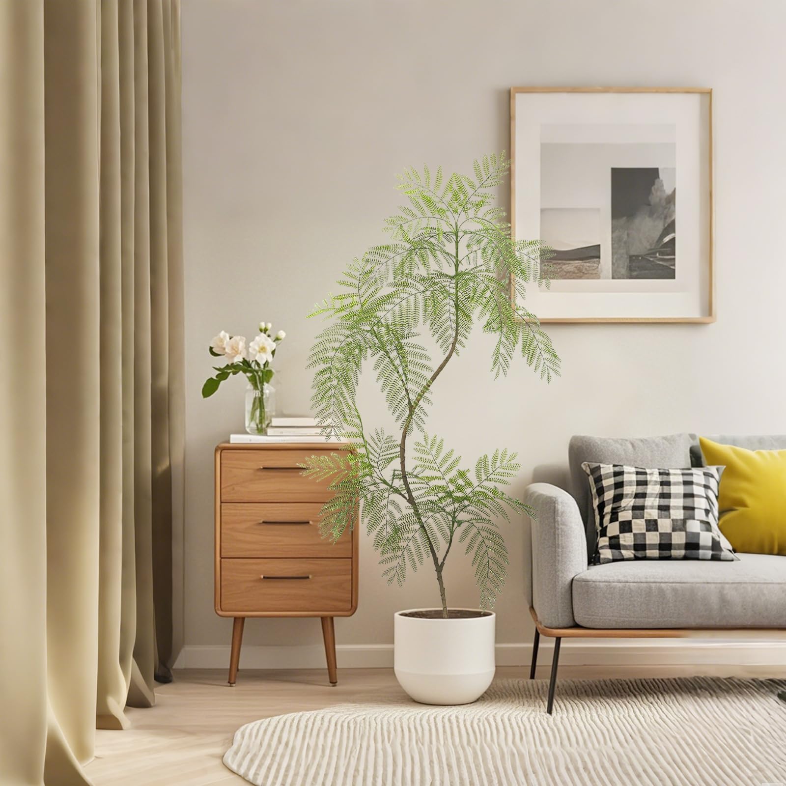 Jacaranda artificiel Garvee 1,7 m, branches ajustables, matériau PU durable, décoration pour la maison et le bureau, vert