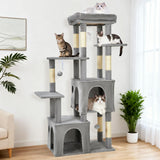Garvee Arbre à Chat 155 cm Multi-Niveaux pour Grands Chats, Tour Résistante avec Grande Plateforme, Gris Clair - Gris Clair