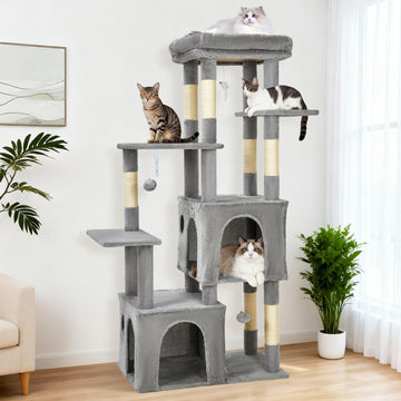 Garvee Arbre à Chat 155 cm Multi-Niveaux pour Grands Chats, Tour Résistante avec Grande Plateforme, Gris Clair