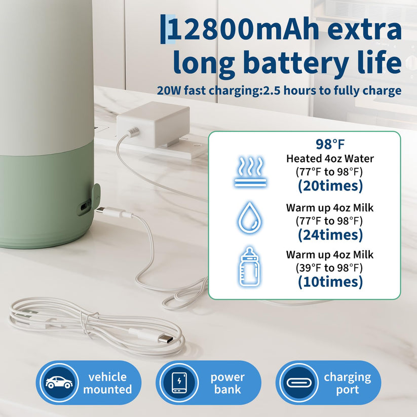 Chauffe-biberon nomade avec batterie rechargeable de 12 800 mAh et connexion USB-C