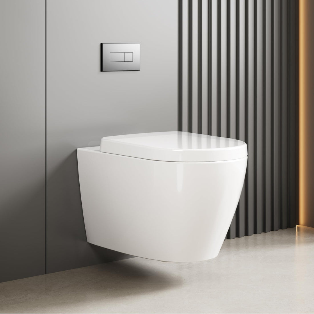 GARVEE WC Sospeso Senza Bordi WC suspendu en céramique forme D 55,5 cm blanc couvercle automatique