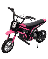 Garvee moto électrique enfant 24 V 350 W, motocross 3 vitesses, cadre renforcé, suspension amortie, noire, 8 à 12 ans - Rose