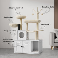 Maison pour chat Garvee avec arbre à chat et cachette pour la litière, griffoir en sisal, plusieurs niveaux, blanche, pour le salon