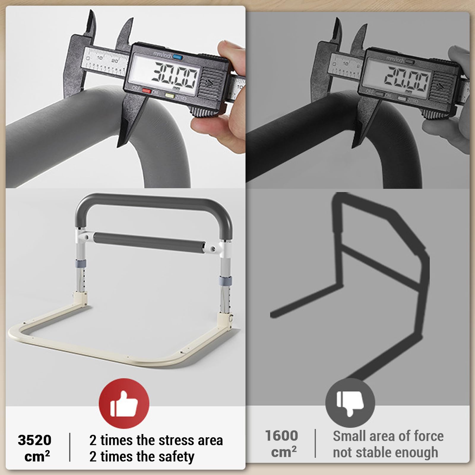 Barrière de lit Garvee pour seniors, réglable en hauteur, gris et blanc, 64 x 55 x 36,5 à 43,5 cm, protection antichute, robuste et sûre
