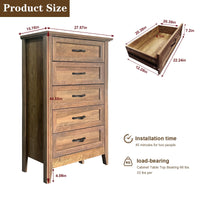 Garvee commode style campagne, 5 tiroirs, bois vieilli, imperméable, chambre, salon, 40 × 70 × 114 cm, brun