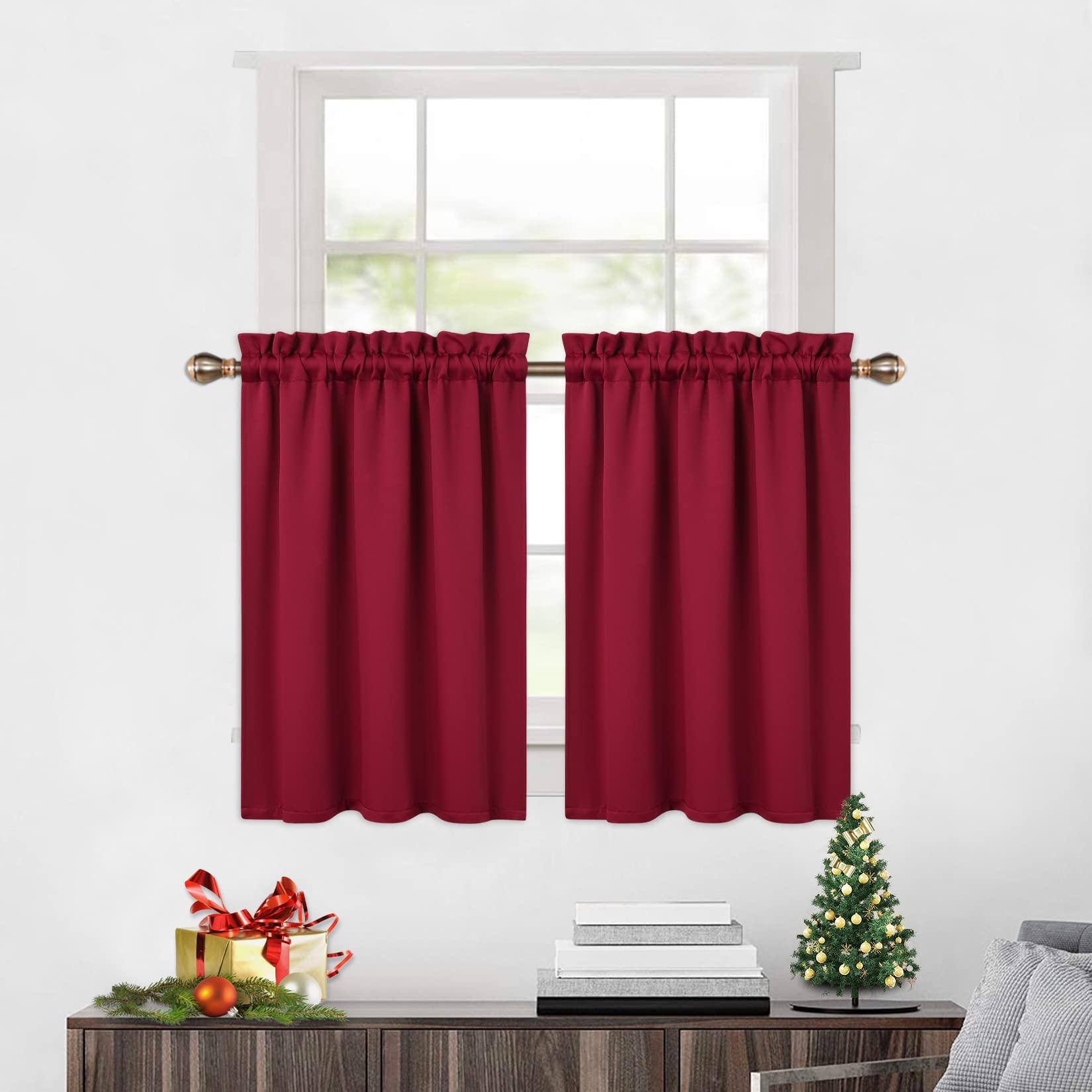 Cantonnières occultantes Garvee, lot de 2, pour fenêtres (salon, cuisine, chambre), isolantes thermiques, rouges, 66 x 76 cm