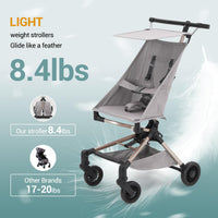 Poussette légère Garvee – Compacte et pliable avec nacelle, grise, 47 × 45 × 49 cm pour les voyages