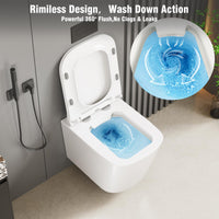 GARVEE WC Sospeso Senza Bordi WC suspendu en céramique forme D 55,5 cm blanc couvercle automatique