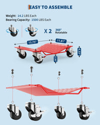 Ensemble de chariots pour roues de voiture Garvee, 2 pièces, capacité de charge de 1360 kg, plateforme en V, acier, 4 roulettes pivotantes, pour voitures et motos