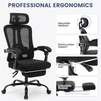 Chaise de bureau ergonomique Garvee avec soutien lombaire réglable, repose-pieds, maille respirante, idéale pour le bureau et le gaming, réglable, noire