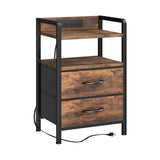 Garvee Table de Chevet Moderne Avec 2 Tiroirs En Tissu, Plateau Bois, Cadre Métal, Pieds Réglables Pour Chambre Et Salon, Compact, Gris - Marron