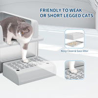 Garvee Bac à litière XL en acier inoxydable pour grands chats, caisse fermée avec couvercle, bords hauts anti-fuite, nettoyage facile, anti-odeurs, avec pelle et marchepied
