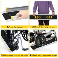 Garvee Rampe Télescopique pour Fauteuil Roulant 183 cm, Aluminium Antidérapant, Charge 272 kg, Longueur Réglable, Avec Sac de Transport, Usage Intérieur et Extérieur