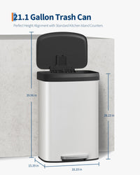 Poubelle métallique Garvee 80 L avec couvercle, antirouille, fermeture amortie, blanche, pour la cuisine et le bureau, compacte et durable