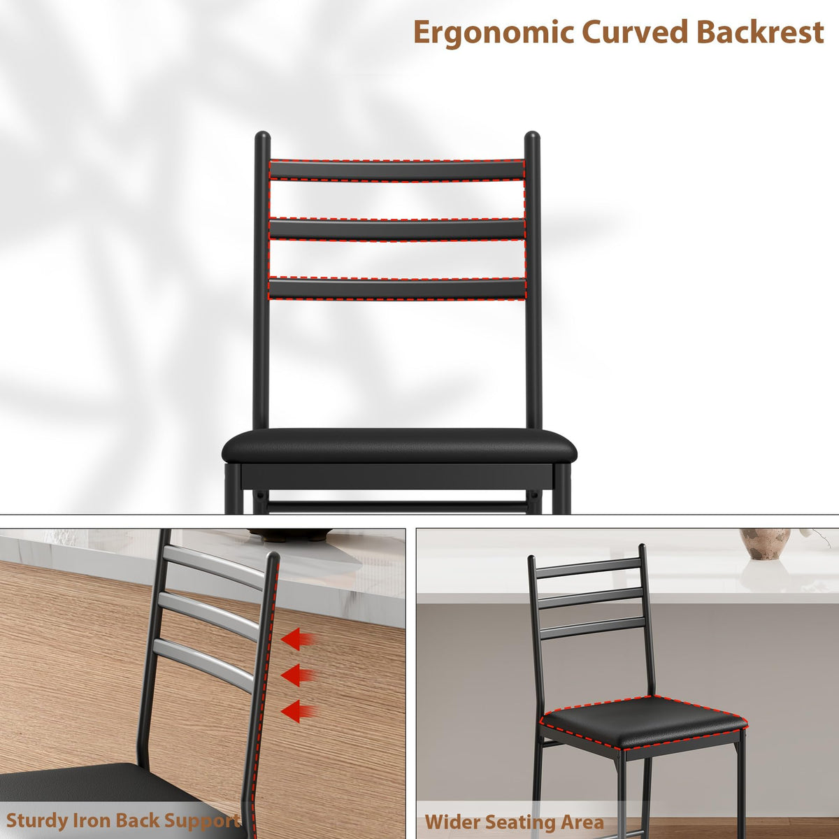 Ensemble de 2 tabourets de bar Garvee, en métal, assises rembourrées en similicuir, dossier ergonomique, pour cuisine et bar, robustes, noirs