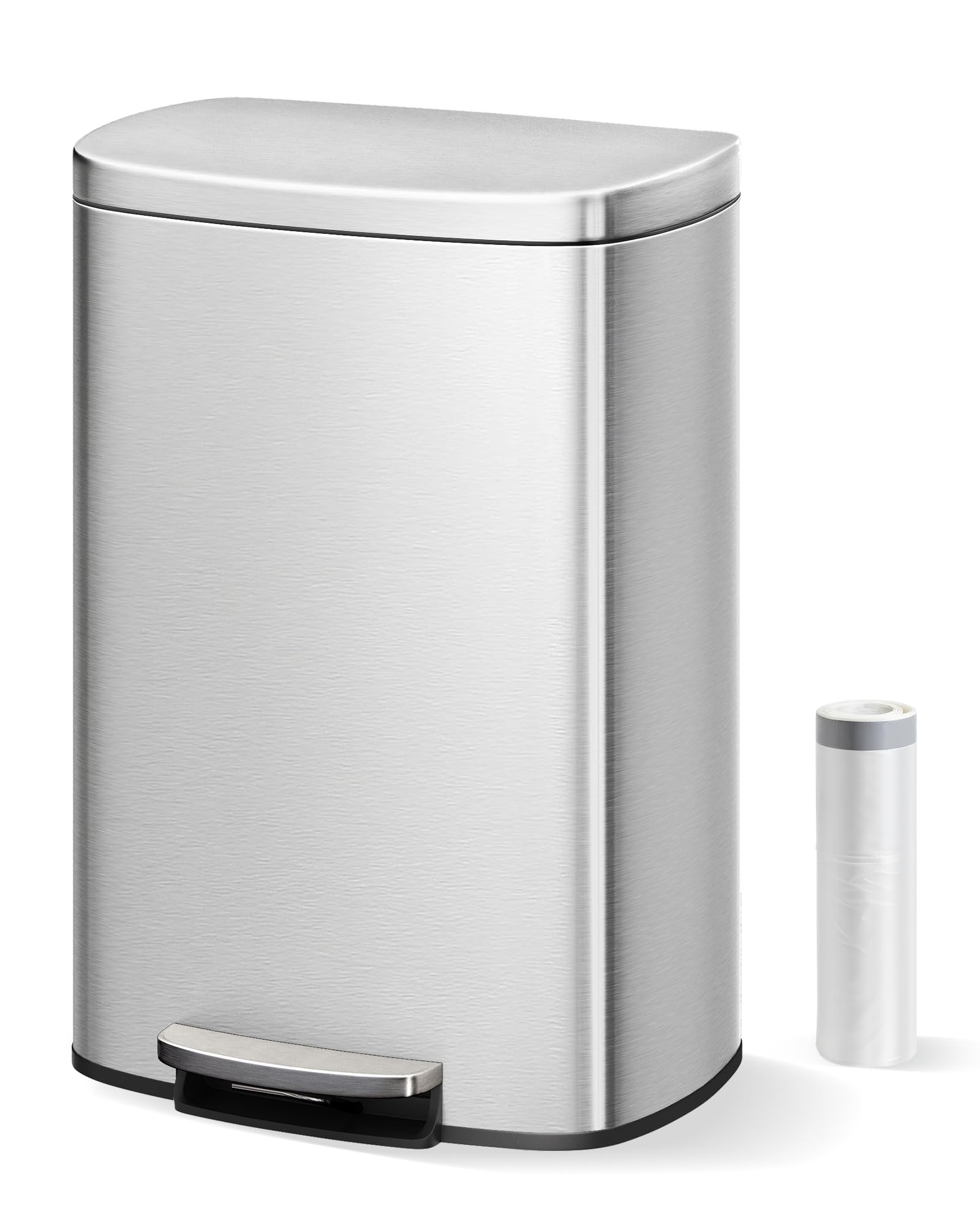 Poubelle de cuisine Garvee 13 gallons en acier inoxydable avec couvercle, fermeture douce, poignée ergonomique, argentée, pour la cuisine et le bureau, 50 L