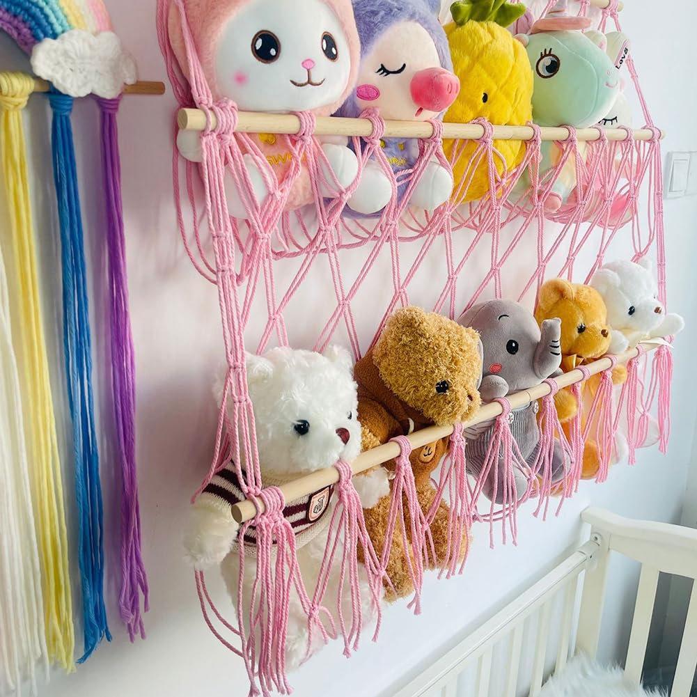 Filet de suspension pour peluche Garvee, grand format, réglable, rangement robuste, fixation d'angle, chambre d'enfant, 70 x 80 cm