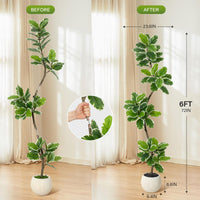 Figuier lyre artificiel Garvee de 1,80 m avec pot boule, décor de mousse, feuilles flexibles pour salon et bureau, entretien facile, vert