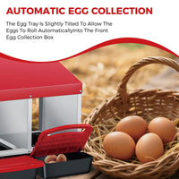 Garvee Nichoir à Poules 4 Compartiments en Métal Galvanisé avec Poignée en Plastique, Plateau Amovible, Antirouille pour Poulailler, Rouge