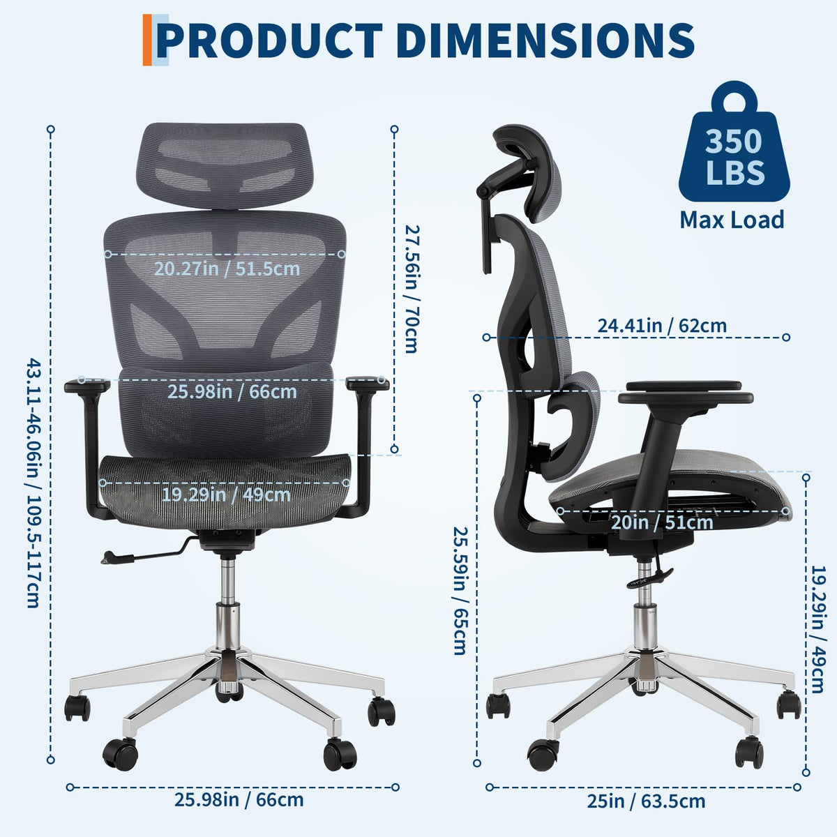 Chaise de bureau ergonomique Garvee avec tissu mesh respirant, accoudoirs 3D, hauteur d'assise réglable, repose-pieds en acier, inclinaison à 135°, grise, idéale pour le bureau et le gaming.