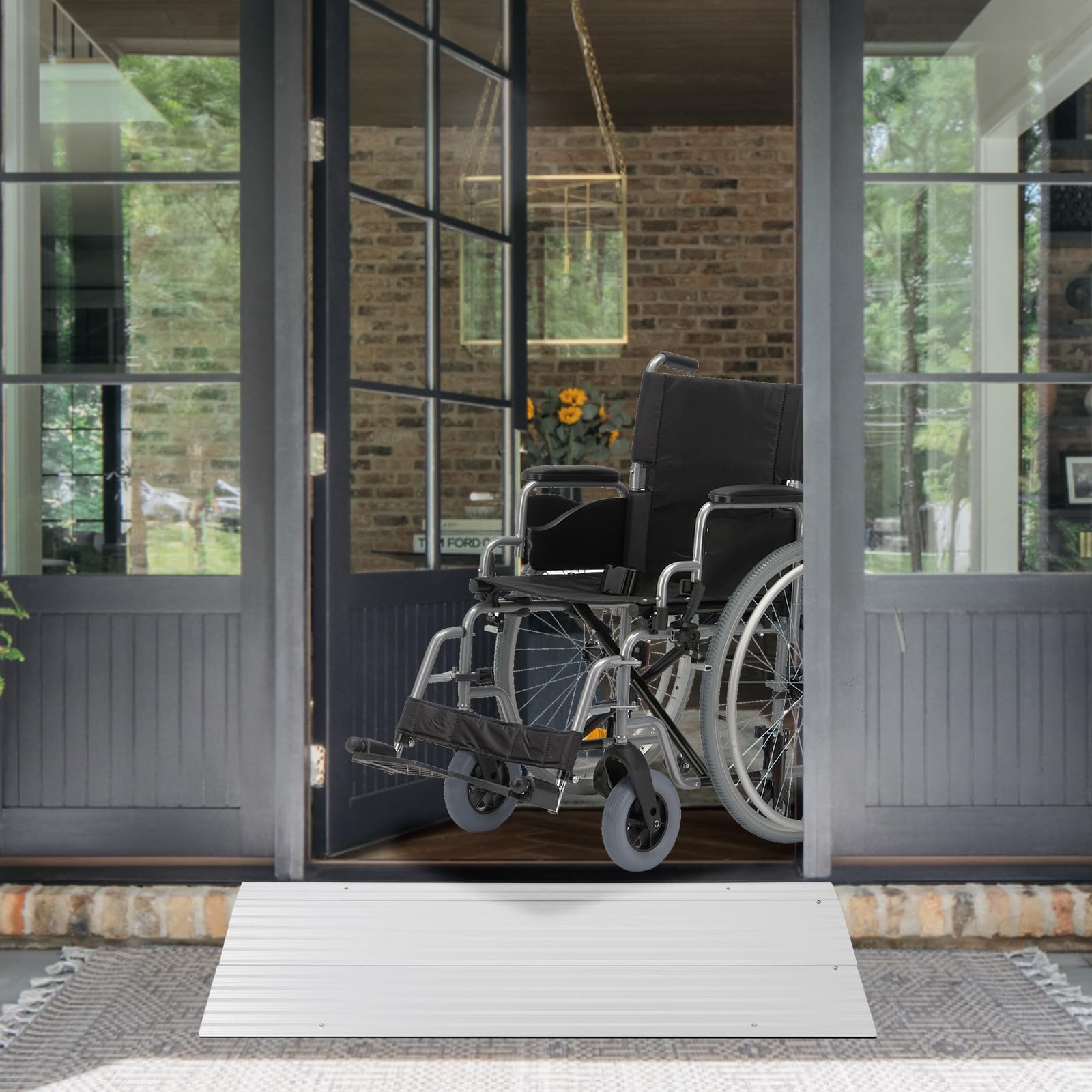 Rampe de seuil en aluminium Garvee, 2 pièces – 86,4 cm L x 29,5 cm l x 5,8 cm H, capacité de charge de 318 kg, pour fauteuils roulants, scooters et vélos électriques