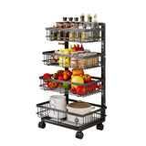 Garvee chariot de rangement noir 4 niveaux en métal, roulettes avec frein, paniers grillagés amovibles et tablettes réglables, cuisine et bureau - Noir