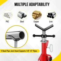Support de levage de tuyaux Garvee à tête en V, robuste, 1134 kg (2500 lb), réglable de 71 à 132 cm (28 à 52 pouces), en acier, pliable, pour le soudage et la réparation automobile