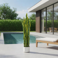 Garvee Plante artificielle Sansevieria 90 cm avec pot blanc, feuillage réaliste vert, décoration sans entretien pour salon, bureau, entrée ou chambre
