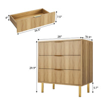 Garvee Commode à 3 tiroirs, style moderne, bois et pieds en métal, panneau cannelé, pour la chambre et le bureau, 71 cm (P)×43 cm (L)×76 cm (H)
