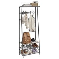 Garvee Banc d'entrée multifonctionnel 4 en 1 – Avec 8 crochets, un porte-chaussures, une structure en métal aspect bois, robuste et pratique pour l'entrée et le couloir.