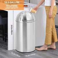 Poubelle Garvee 70 litres en acier inoxydable avec couvercle à pression pour usage commercial et extérieur, 39 x 39 x 88 cm, antirouille