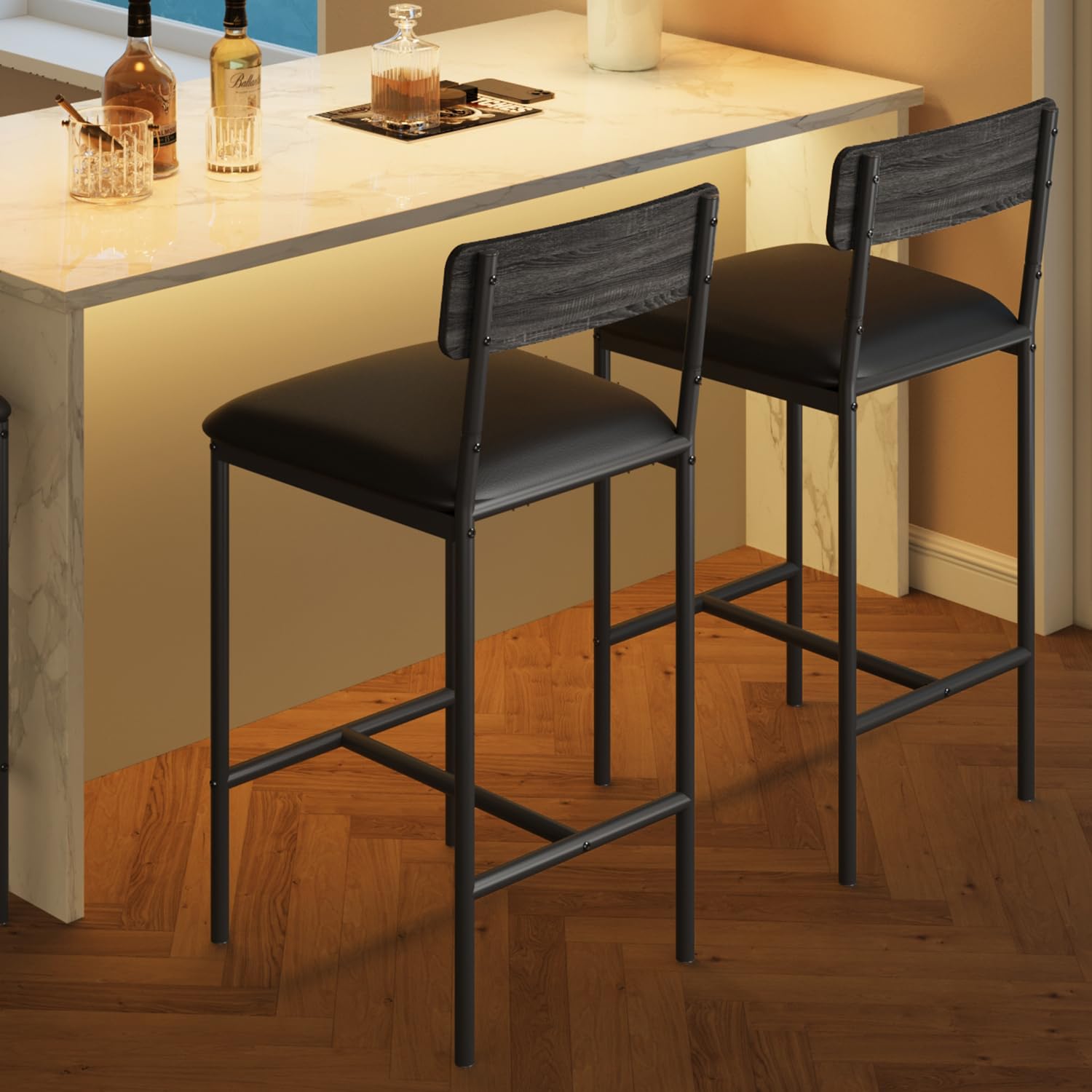 Garvee Lot de 2 chaises de bar hautes avec table d'appoint, livré en carton, couleur grise